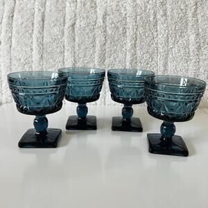 Indiana Glass Vintage Aqua Blue Park Lane Colony Footed Sherbet Glasses 4.4" MCM